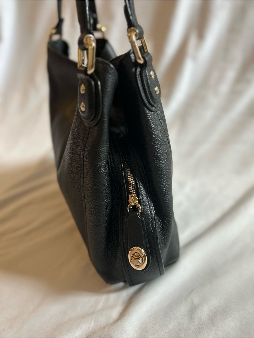 Coach Edie Black Pebbled Leather Shoulder Bag - Picture 5 of 15